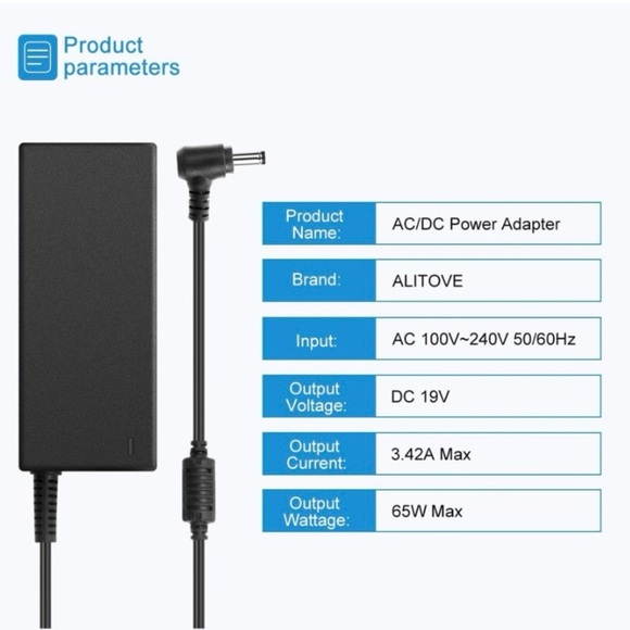 ALITOVE 19V Power Supply Adapter 3.42A 65W AC/DC Converter Transformer 100V~240V - Picture 2 of 3